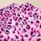 Rose Leopard Print Buttoned Front 3/4 Sleeve Tiered Ruffled Hem Dress
