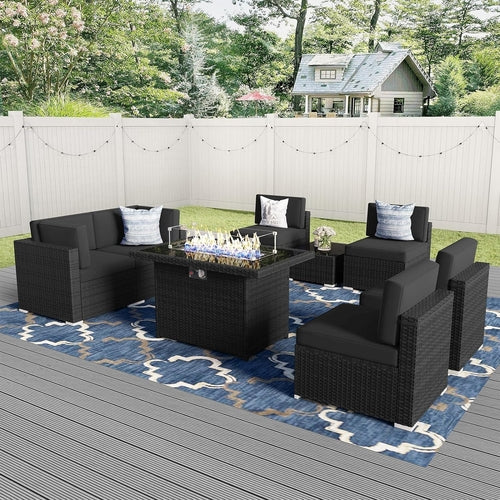 8 Pieces Patio Furniture Set with 44" Propane Gas Fire Pit Table, CustomizedMom605.com