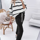 Black Stripe Drop Shoulder Pullover and Jogger Pants Set