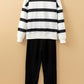 Black Stripe Drop Shoulder Pullover and Jogger Pants Set