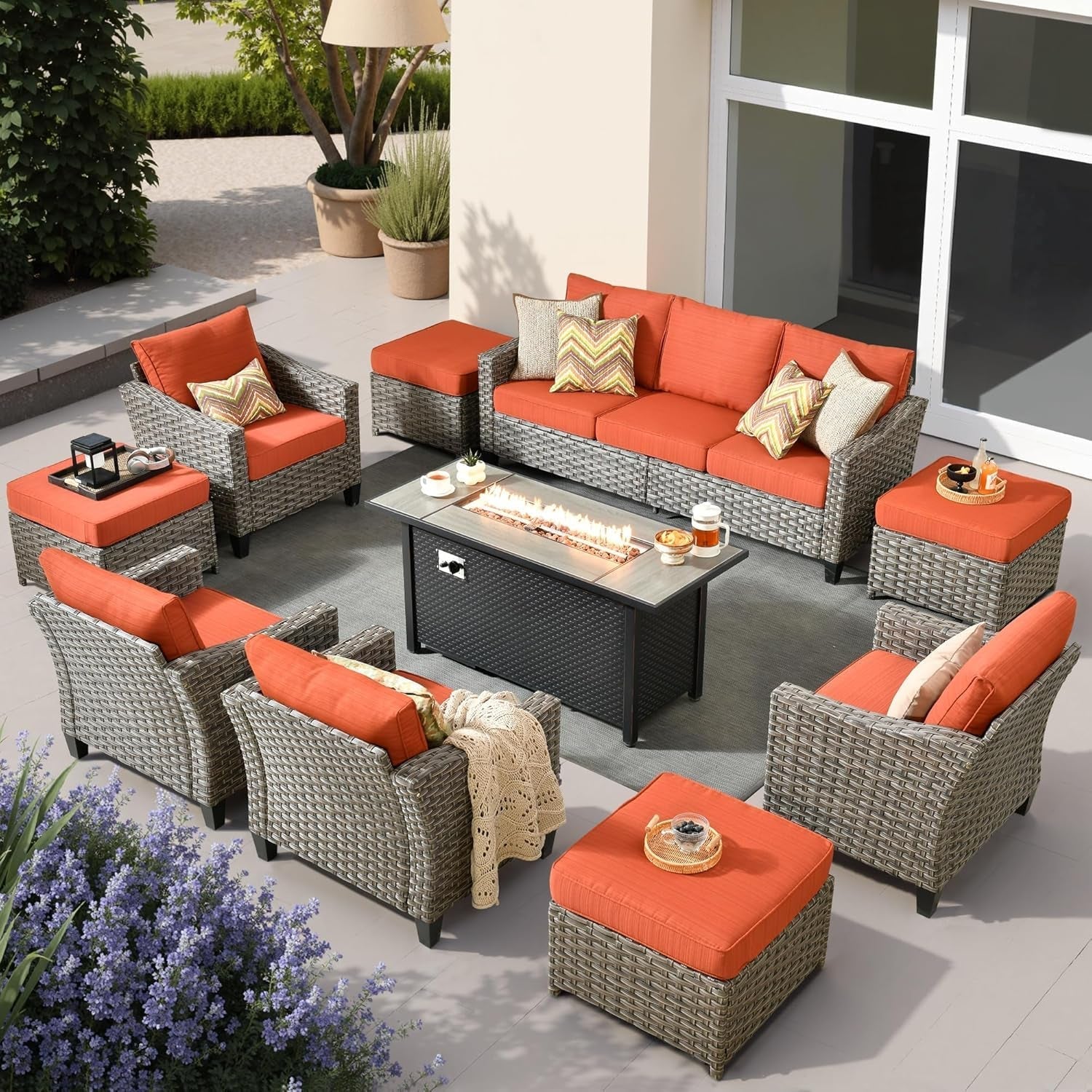 10 Piece Outdoor Patio Furniture Set with Fire Pit ShipItFurniture