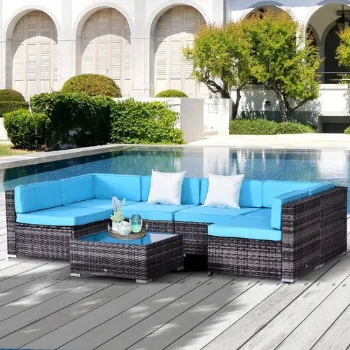 Outsunny 7 Piece Rattan Sofa Set Outdoor Furniture Patio Set CustomizedMom605.com
