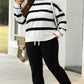 Black Stripe Drop Shoulder Pullover and Jogger Pants Set