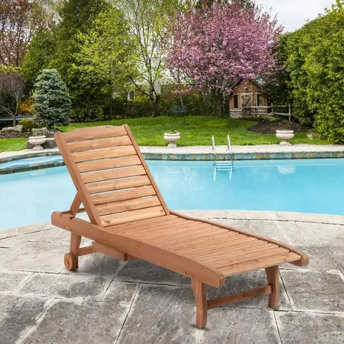 Outsunny Wooden Chaise Lounge Outdoor Patio Furniture Adjustable CustomizedMom605.com