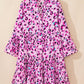 Rose Leopard Print Buttoned Front 3/4 Sleeve Tiered Ruffled Hem Dress