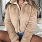 Turndown collar faux fur jackets Women long sleeve zipper