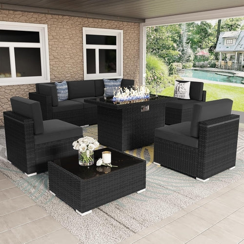 8 Pieces Patio Furniture Set with 44" Propane Gas Fire Pit Table, CustomizedMom605.com