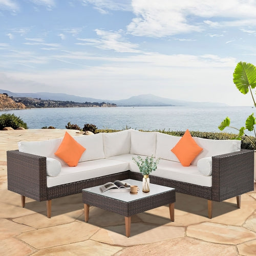 4-pieces Outdoor Wicker Sofa Set, Patio Furniture with Colorful CustomizedMom605.com