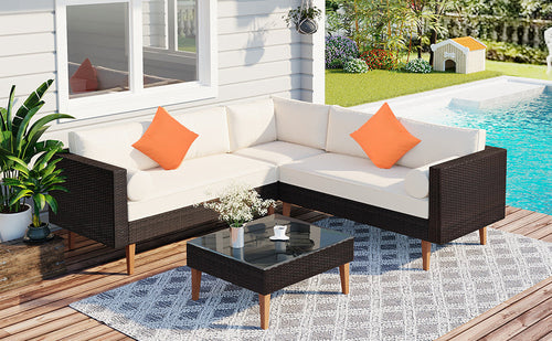 4-pieces Outdoor Wicker Sofa Set, Patio Furniture with Colorful CustomizedMom605.com