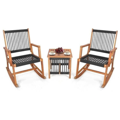 3 Piece Outdoor Wood Patio Furniture Rocking Chair Table Bistro Set CustomizedMom605.com