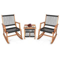 3 Piece Outdoor Wood Patio Furniture Rocking Chair Table Bistro Set CustomizedMom605.com