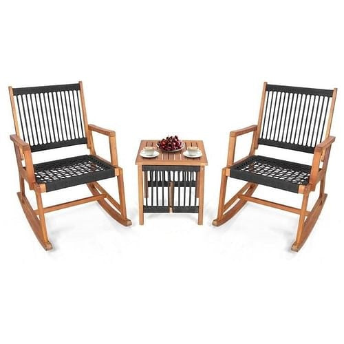 3 Piece Outdoor Wood Patio Furniture Rocking Chair Table Bistro Set CustomizedMom605.com