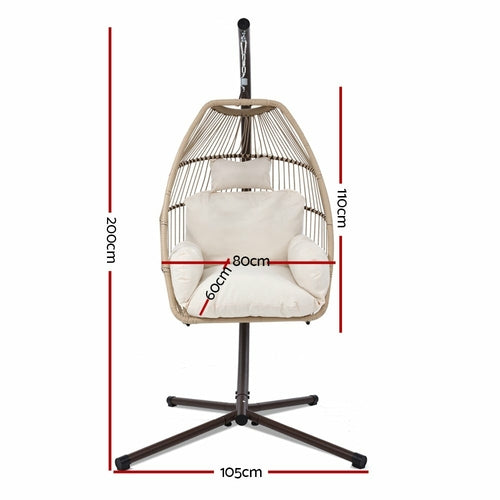 Gardeon Outdoor Furniture Egg Hanging Swing Chair Stand Wicker Rattan CustomizedMom605.com
