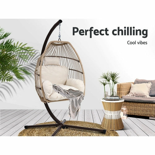 Gardeon Outdoor Furniture Egg Hanging Swing Chair Stand Wicker Rattan CustomizedMom605.com