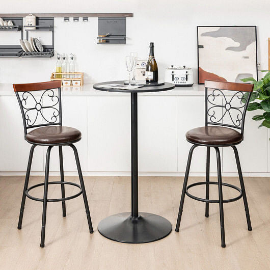 2 Pieces 24-30 Inch Adjustable PU Cushioned Swivel Barstools-Brown CustomizedMom605.com