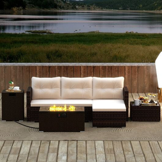 4 Pieces Outdoor Furniture Set with 32 Inch Fire Pit Table and Propane Tank Cover CustomizedMom605.com