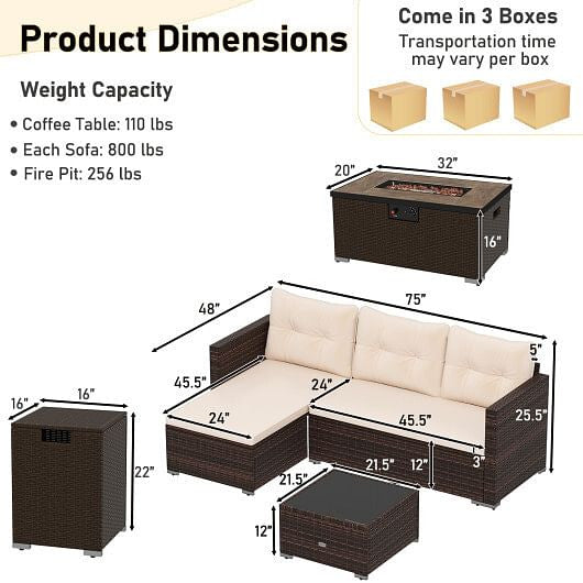 4 Pieces Outdoor Furniture Set with 32 Inch Fire Pit Table and Propane Tank Cover CustomizedMom605.com