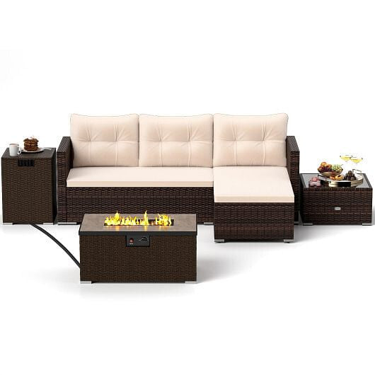 4 Pieces Outdoor Furniture Set with 32 Inch Fire Pit Table and Propane Tank Cover CustomizedMom605.com