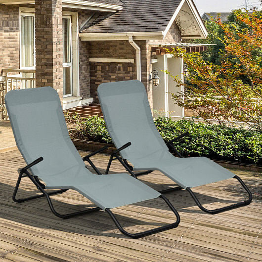 2 Pieces Folding Portable Patio Chaise Lounger with Rocking Design-Light Green CustomizedMom605.com