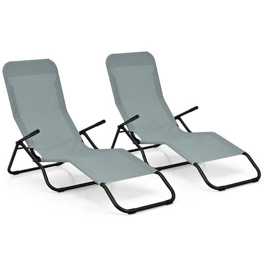 2 Pieces Folding Portable Patio Chaise Lounger with Rocking Design-Light Green CustomizedMom605.com