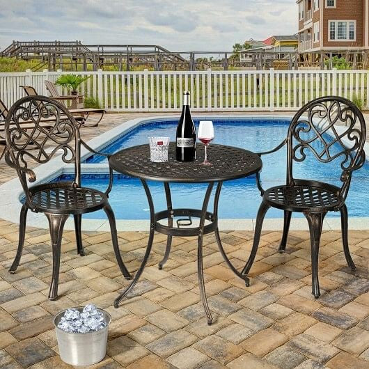 3 Pieces Outdoor Set Patio Bistro with Attached Removable Ice Bucket CustomizedMom605.com