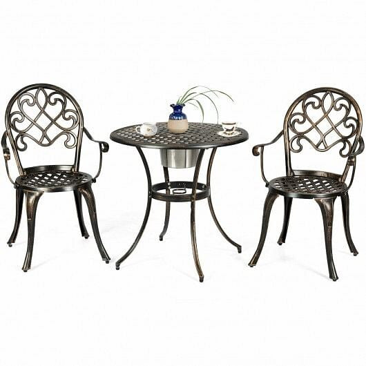 3 Pieces Outdoor Set Patio Bistro with Attached Removable Ice Bucket CustomizedMom605.com