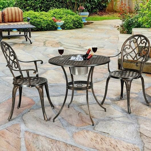 3 Pieces Outdoor Set Patio Bistro with Attached Removable Ice Bucket CustomizedMom605.com