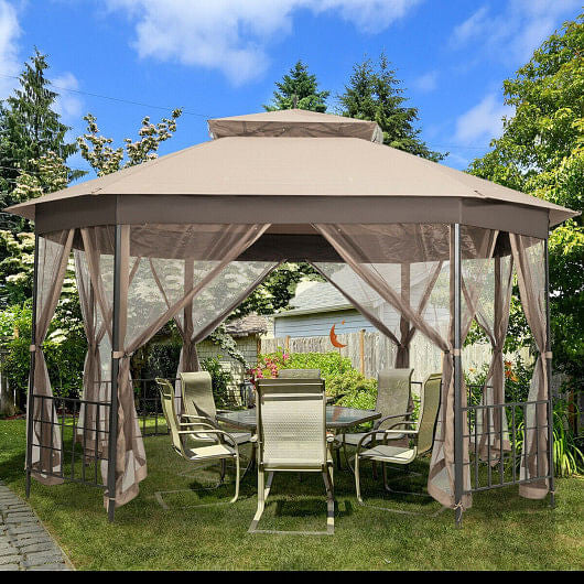 10'x 12' Octagonal Patio Gazebo-Brown CustomizedMom605.com