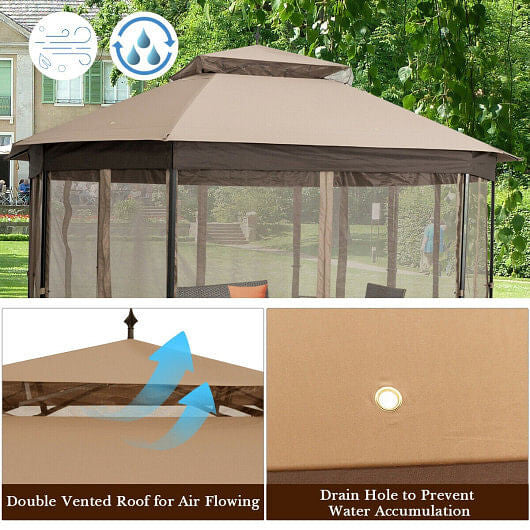 10'x 12' Octagonal Patio Gazebo-Brown CustomizedMom605.com