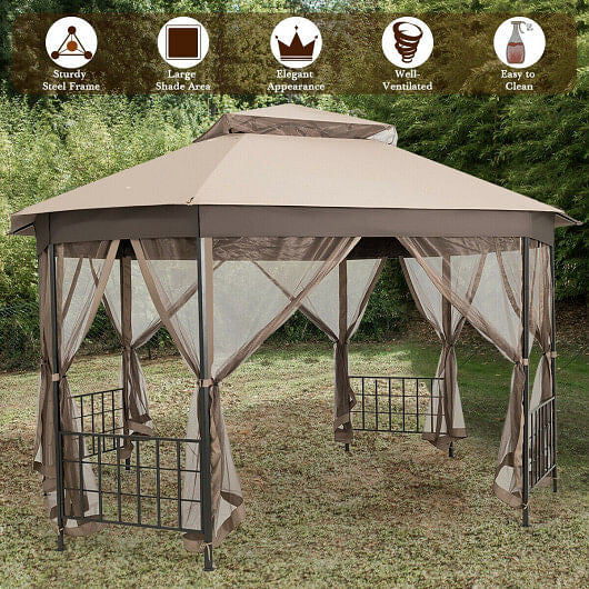 10'x 12' Octagonal Patio Gazebo-Brown CustomizedMom605.com