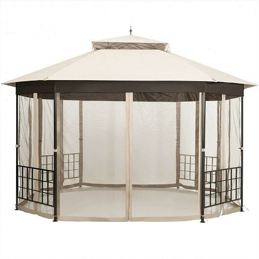 10'x 12' Octagonal Patio Gazebo-Brown CustomizedMom605.com