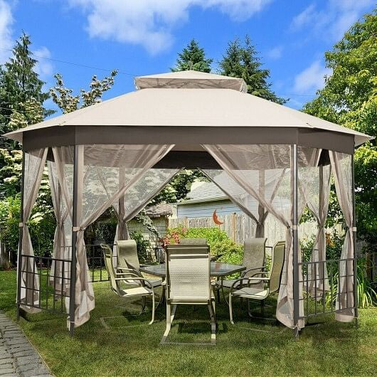 10'x 12' Octagonal Patio Gazebo-Brown CustomizedMom605.com