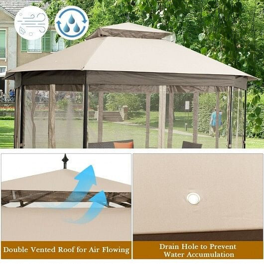 10'x 12' Octagonal Patio Gazebo-Brown CustomizedMom605.com