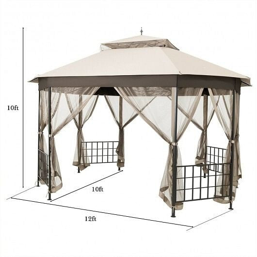 10'x 12' Octagonal Patio Gazebo-Brown CustomizedMom605.com
