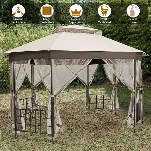 10'x 12' Octagonal Patio Gazebo-Brown CustomizedMom605.com