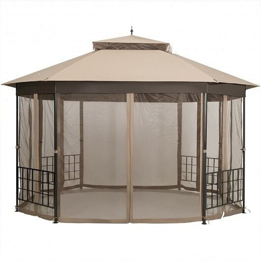 10'x 12' Octagonal Patio Gazebo-Brown CustomizedMom605.com