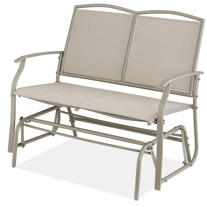 2 Seat Mesh Patio Loveseat Swing Glider Rocker with Armrests in Taupe Unbranded