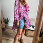 Rose Leopard Print Buttoned Front 3/4 Sleeve Tiered Ruffled Hem Dress