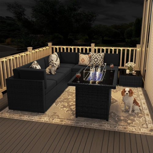 8 Pieces Patio Furniture Set with 44" Propane Gas Fire Pit Table, CustomizedMom605.com