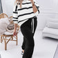 Black Stripe Drop Shoulder Pullover and Jogger Pants Set