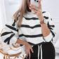 Black Stripe Drop Shoulder Pullover and Jogger Pants Set