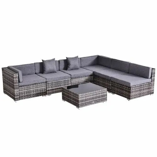 Outsunny 7pc Rattan Furniture Set w/ Side Table Lounge Sofa Cushion CustomizedMom605.com
