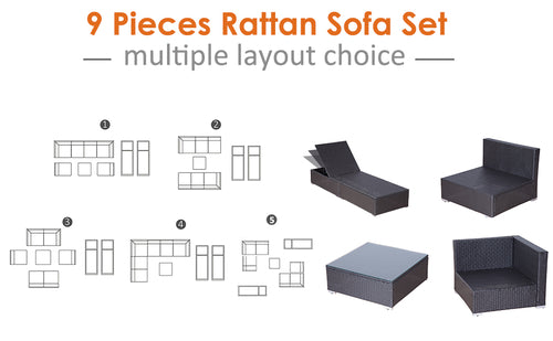 Outsunny 9pcs Garden Wicker Sofa Set Patio Rattan Furniture Outdoor CustomizedMom605.com
