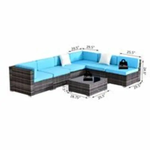 Outsunny 7 Piece Rattan Sofa Set Outdoor Furniture Patio Set CustomizedMom605.com