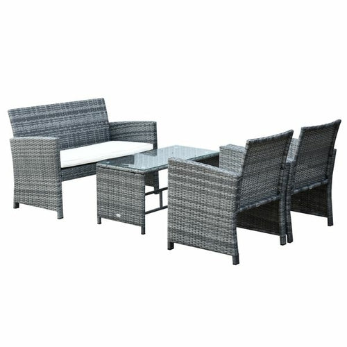Outsunny 4Pcs Rattan Sofa Set Patio Wicker Furniture Garden Lawn Chair CustomizedMom605.com