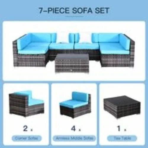 Outsunny 7 Piece Rattan Sofa Set Outdoor Furniture Patio Set CustomizedMom605.com