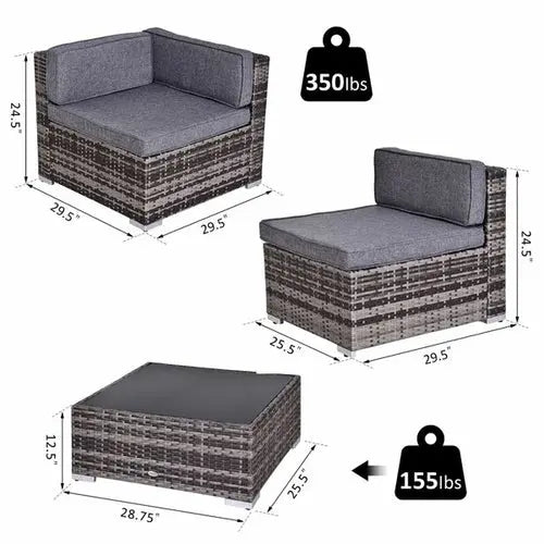 Outsunny 7pc Rattan Furniture Set w/ Side Table Lounge Sofa Cushion CustomizedMom605.com