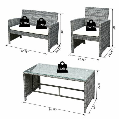 Outsunny 4Pcs Rattan Sofa Set Patio Wicker Furniture Garden Lawn Chair CustomizedMom605.com