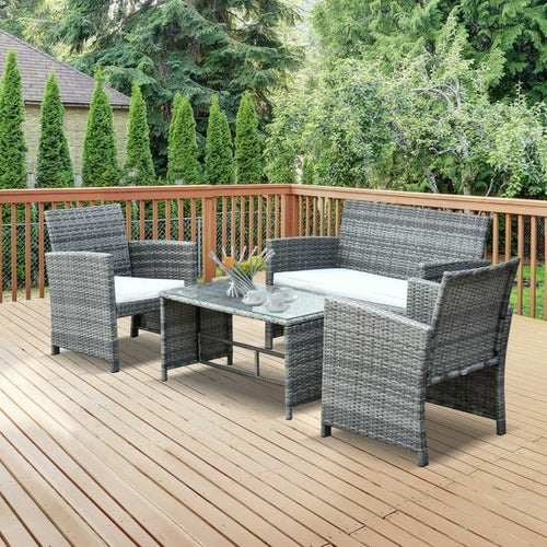 Outsunny 4Pcs Rattan Sofa Set Patio Wicker Furniture Garden Lawn Chair CustomizedMom605.com