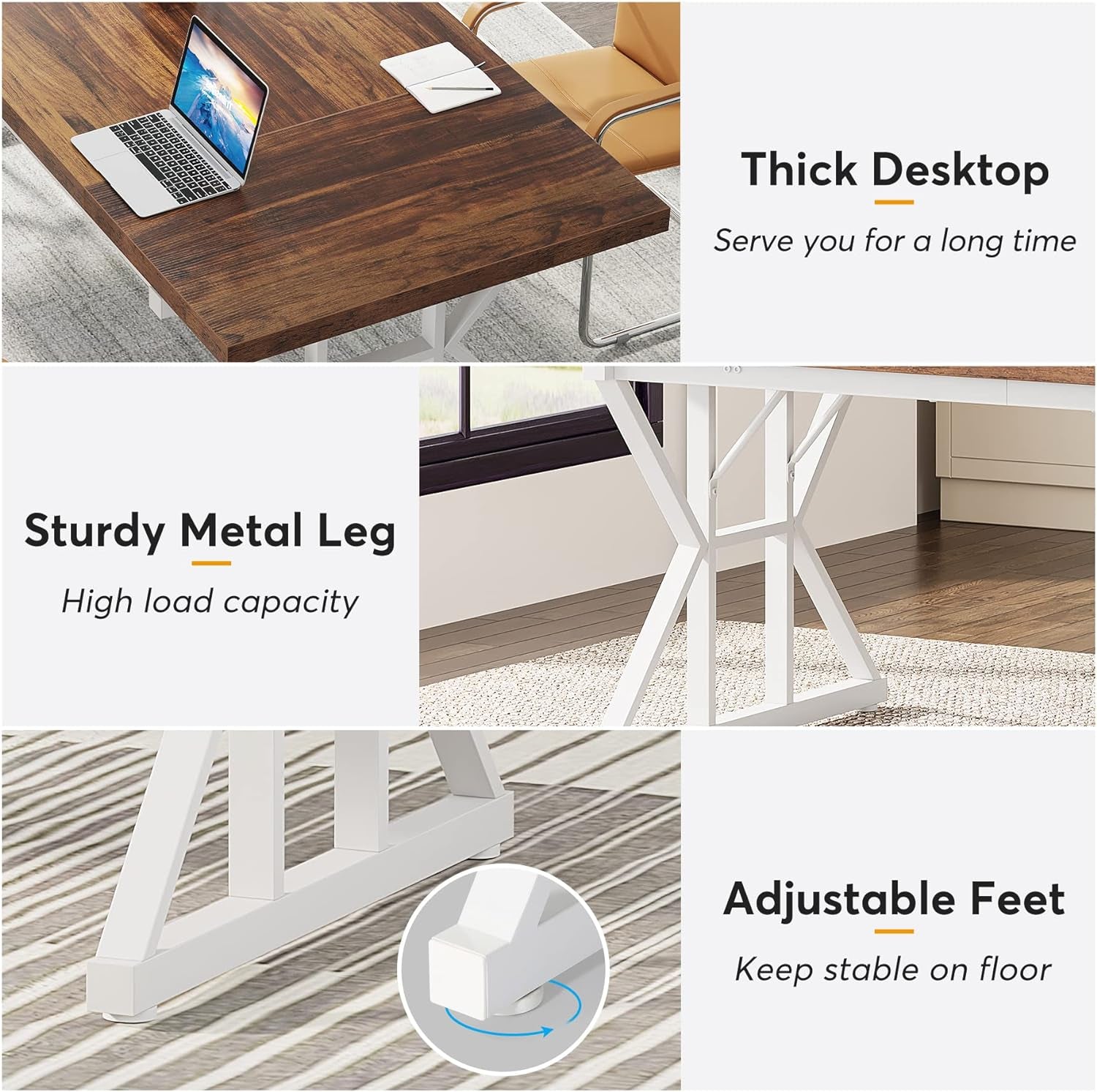 70.8 Inch Executive Desk Brown White Home Office Desk ShipItFurniture